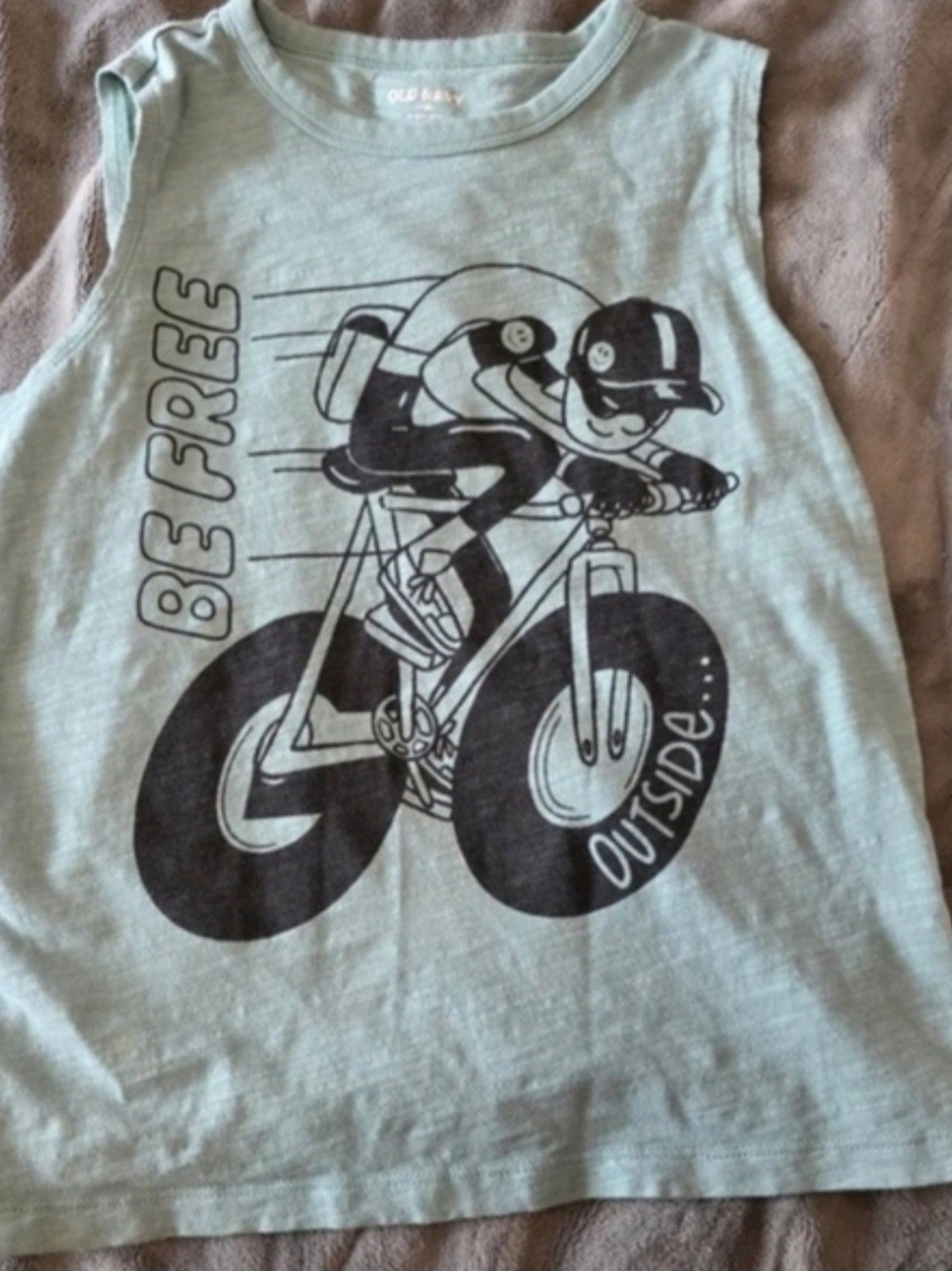 Old Navy Mint Green Graphic Tank with Black Bicycle Print